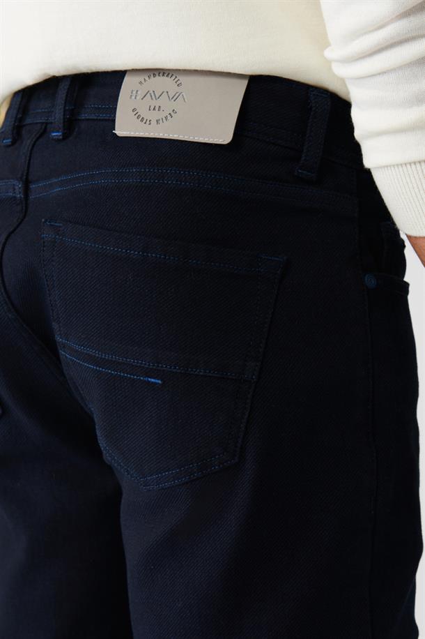 Lacivert Eskitme Yıkamalı Örme Pantolon