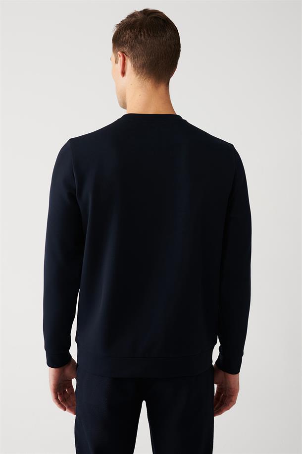 Lacivert İnterlok Kumaş Bisiklet Yaka Slogan Baskılı Sweatshirt