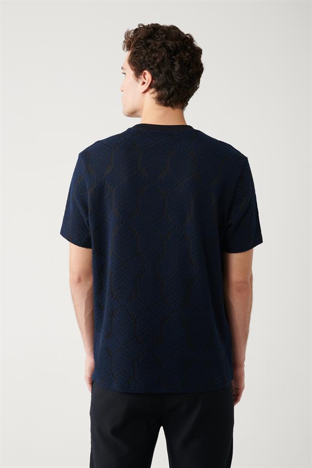 Lacivert Jakarlı T-shirt