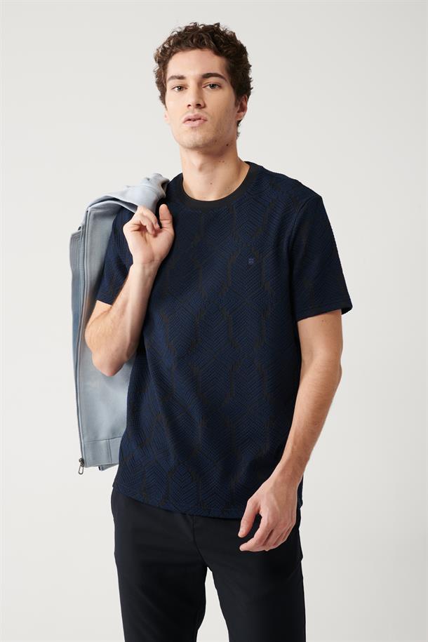 Lacivert Jakarlı T-shirt