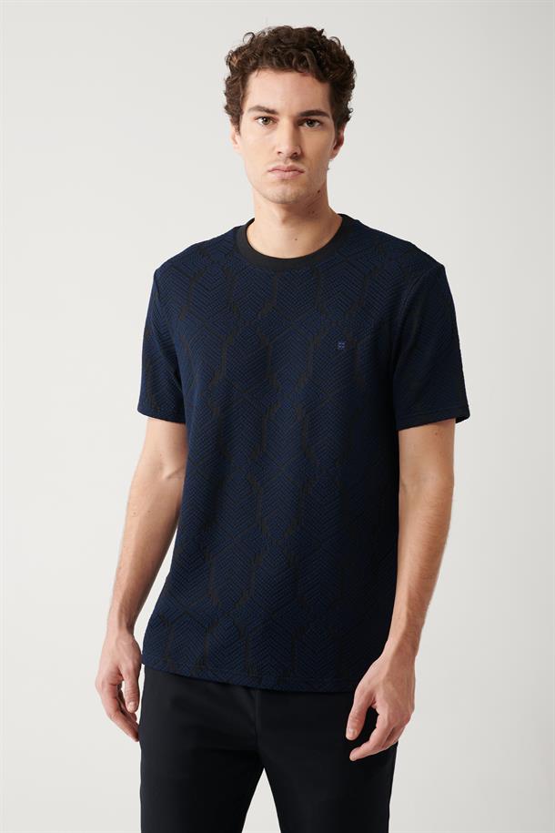 Lacivert Jakarlı T-shirt