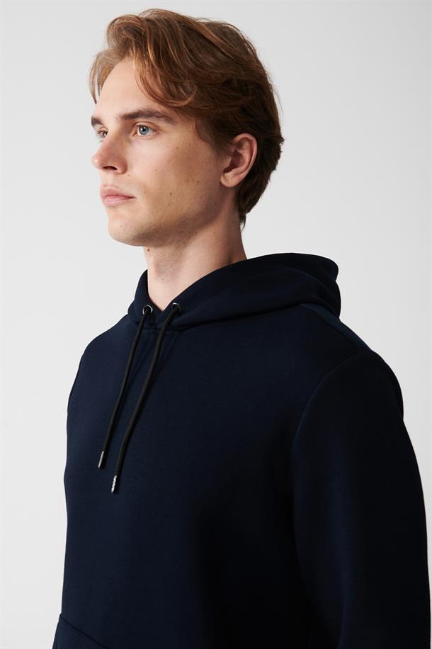 Lacivert Kapüşonlu Yaka İçi Polarlı 3 İplik Pamuklu Regular Fit Standart Kesim Unisex Sweatshirt