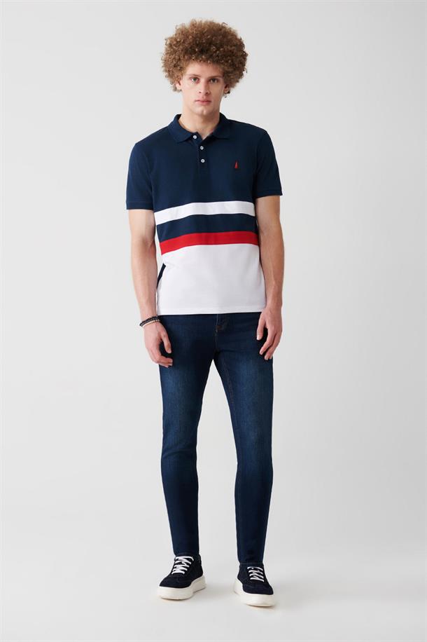 Lacivert Marine Temalı Polo Yaka T-Shirt