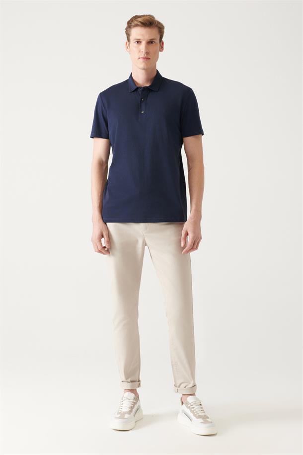 Lacivert Polo Yaka Örme T-Shirt