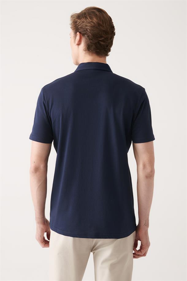 Lacivert Polo Yaka Örme T-Shirt