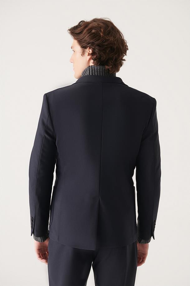 Lacivert Su İtici Kumaş Slim Fit Takım Elbise Ceketi