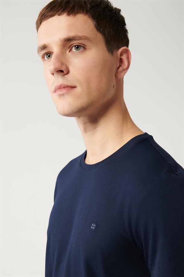 Lacivert Ultrasoft Bisiklet Yaka Düz Regular Fit Standart Kesim Modal T-Shirt