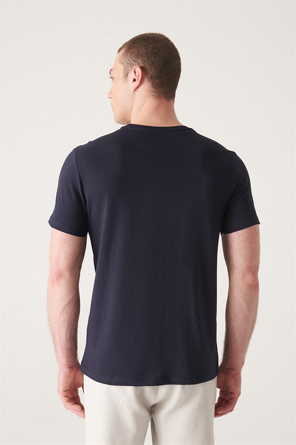 Lacivert V Yaka Düz T-Shirt