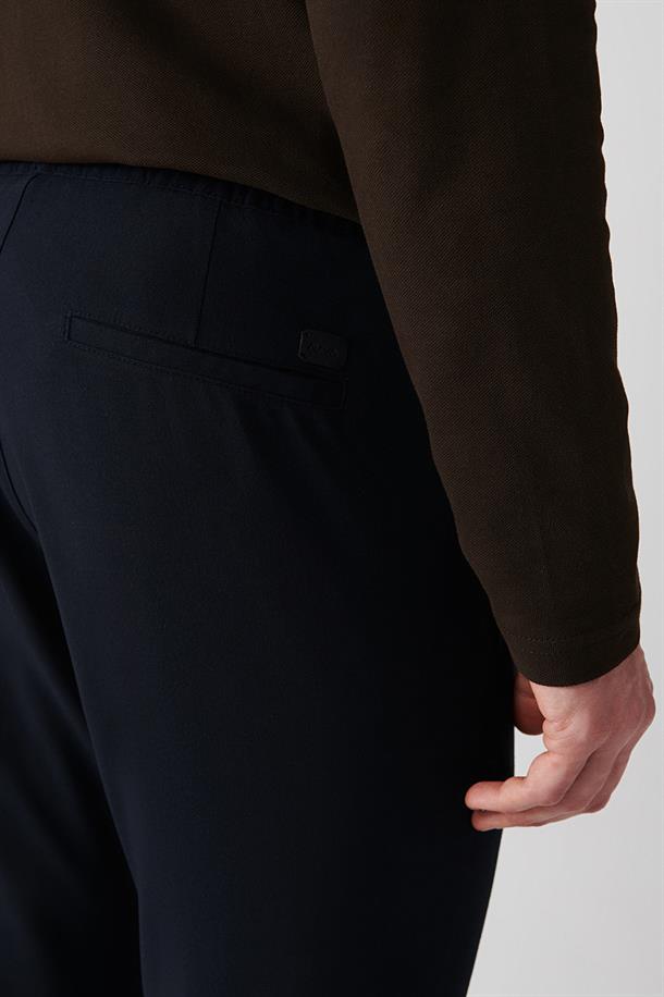 Lacivert Yandan Cepli Beli Lastikli Bağcıklı Duble Paça Relaxed Fit Jogger Pantolon