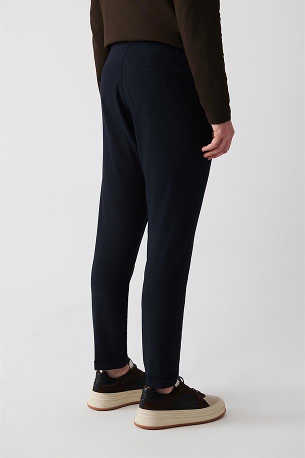 Lacivert Yandan Cepli Beli Lastikli Bağcıklı Duble Paça Relaxed Fit Jogger Pantolon