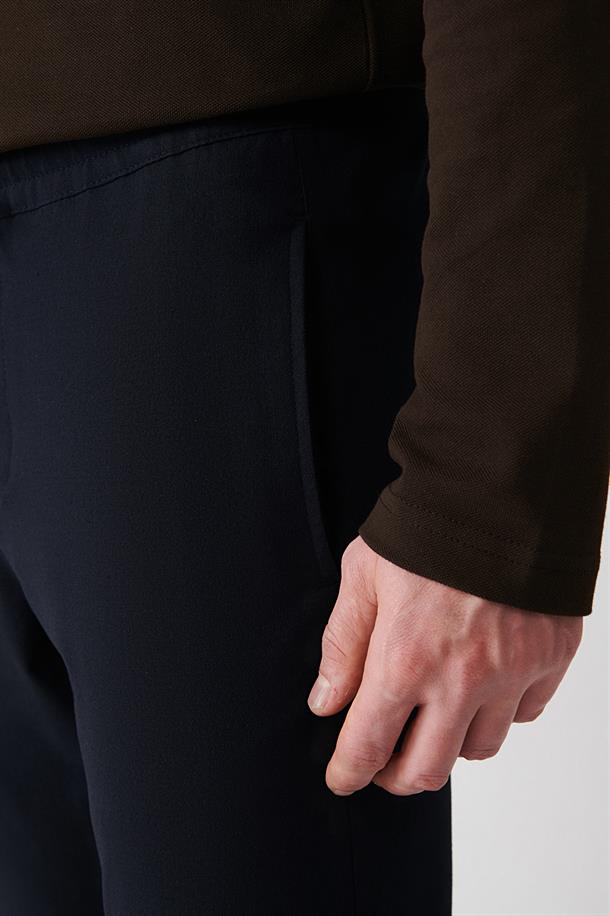 Lacivert Yandan Cepli Beli Lastikli Bağcıklı Duble Paça Relaxed Fit Jogger Pantolon