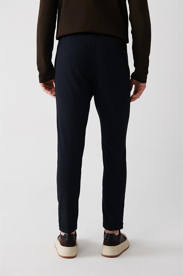 Lacivert Yandan Cepli Beli Lastikli Bağcıklı Duble Paça Relaxed Fit Jogger Pantolon