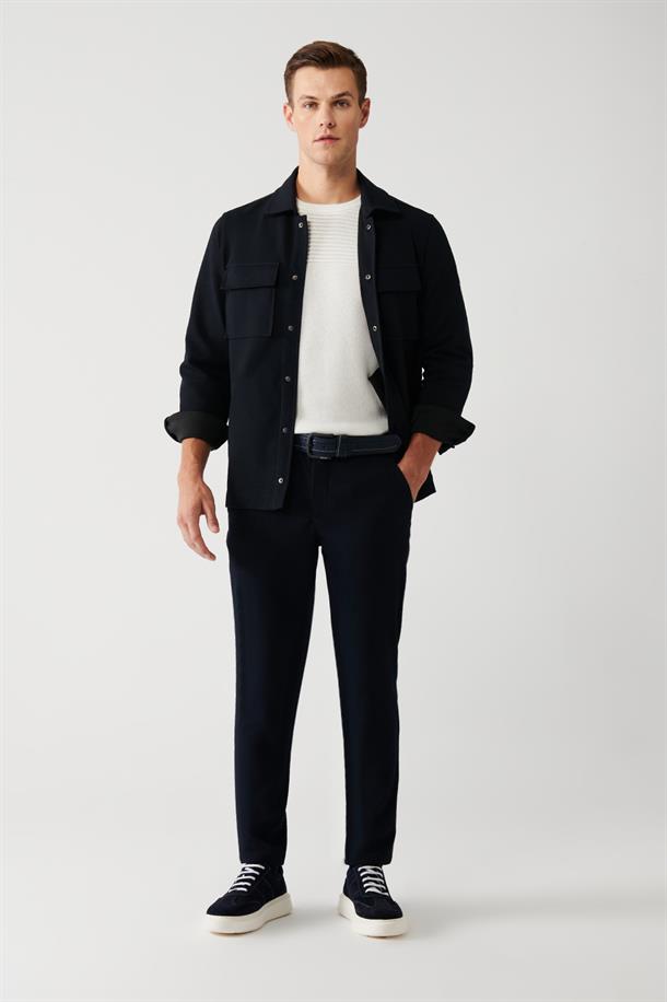 Lacivert Yanı Lastikli Dokulu Slim Fit Jogger Pantolon