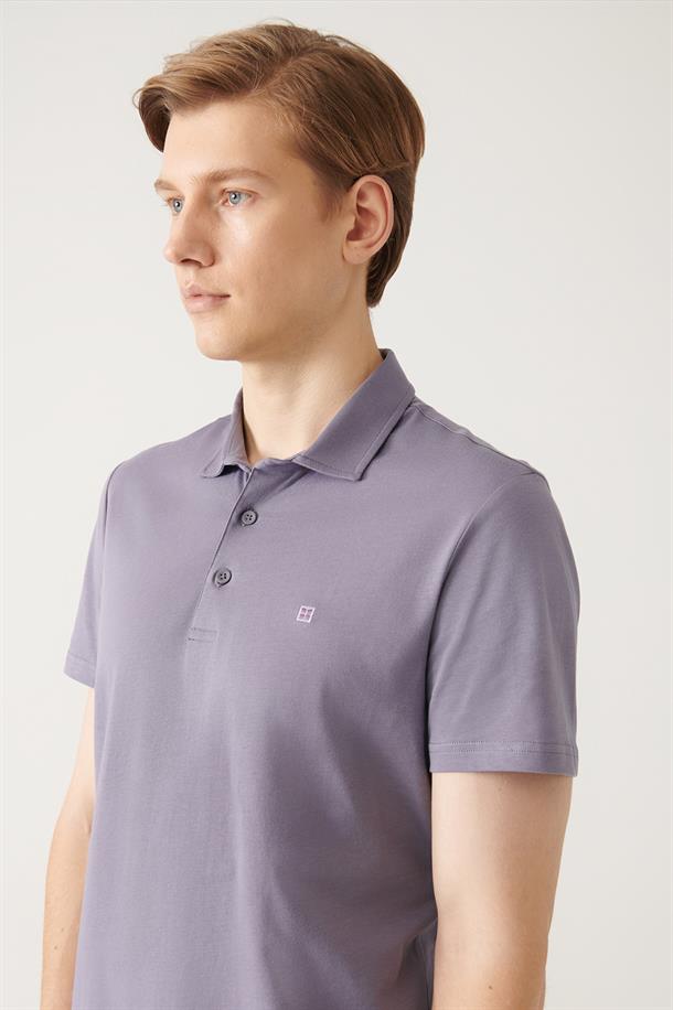 Lila Düğmeli  Polo Yaka T-Shirt