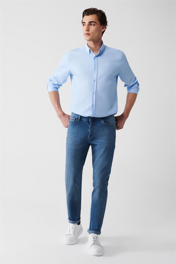 Mavi Eskitme Yıkama Jean Pantolon