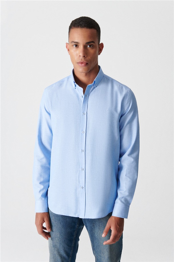 Mavi Oxford Düğmeli Yaka Regular Fit Gömlek