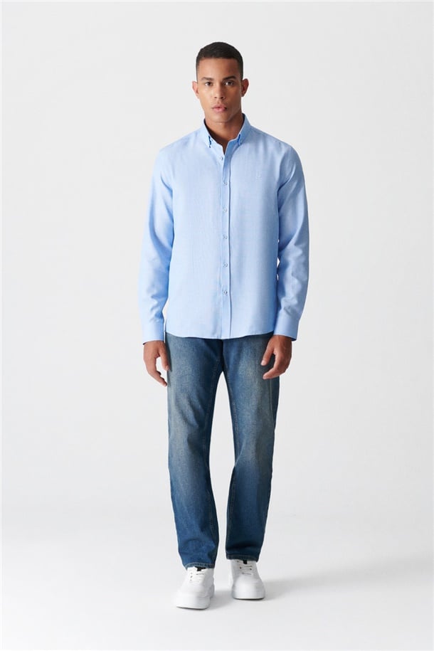 Mavi Oxford Düğmeli Yaka Regular Fit Gömlek