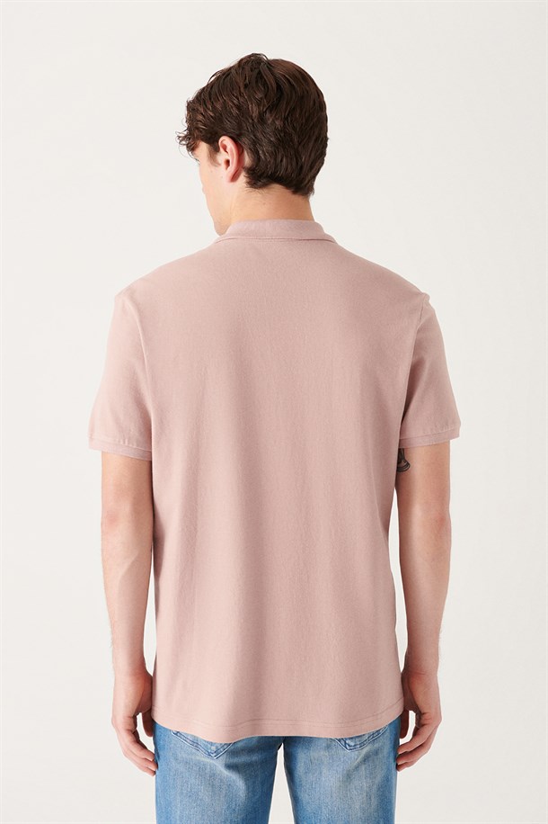 Pudra Polo Yaka Düz T-Shirt