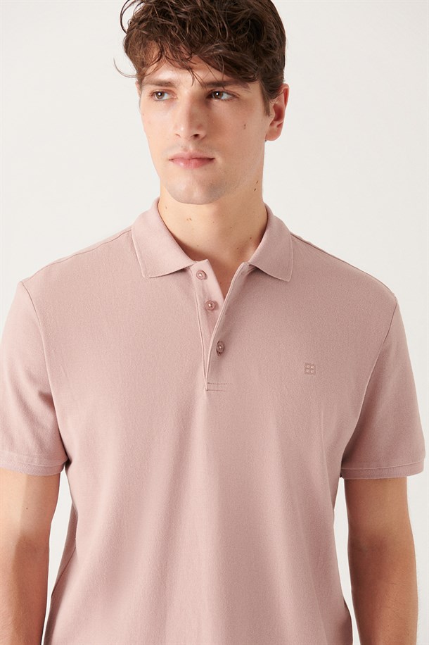 Pudra Polo Yaka Düz T-Shirt