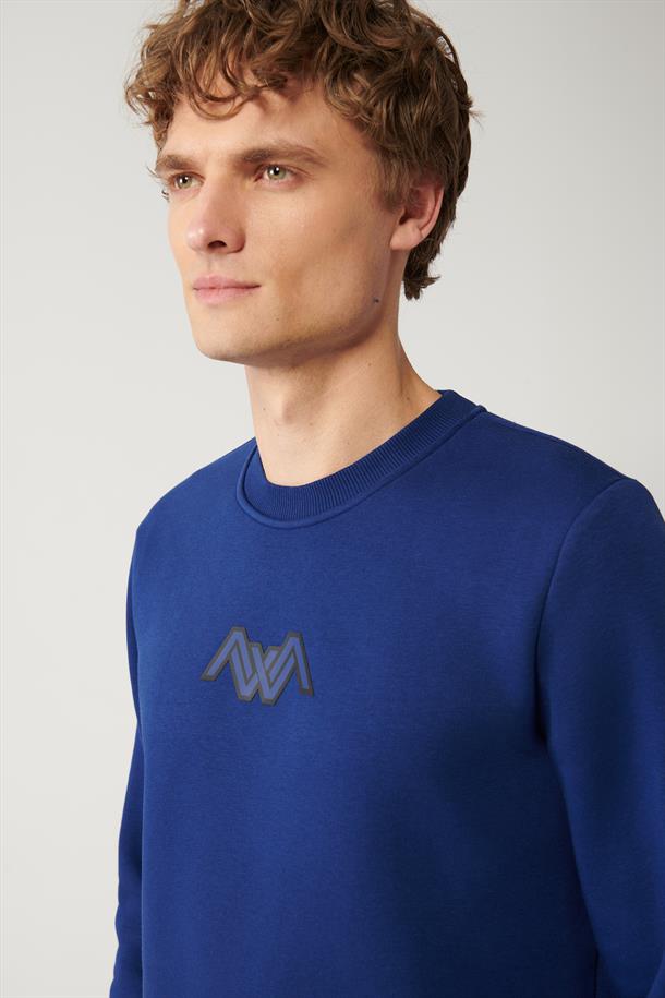 Saks Şardonlu Kumaş Bisiklet Yaka Enjeksiyon Baskılı Sweatshirt