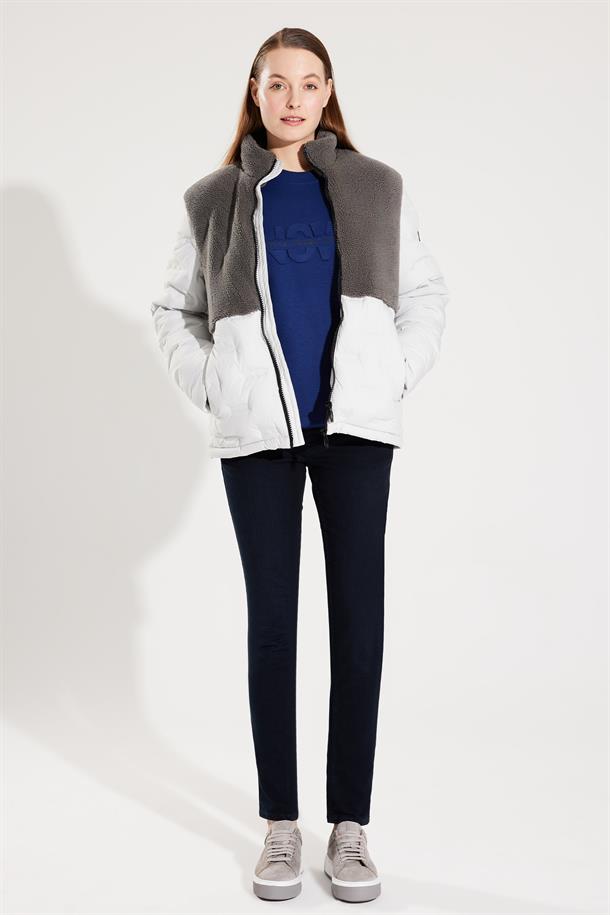 Saks Sweatshirt İnterlok Kumaş Bisiklet Yaka Gofre Baskılı Reular Fit Standart Kesim