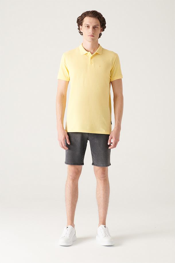 Sarı %100 Pamuk Regular Fit 3 Düğmeli Polo Yaka T-Shirt