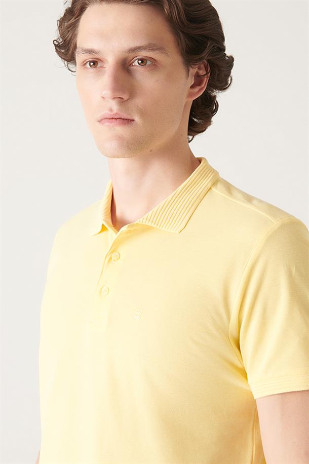 Sarı %100 Pamuk Regular Fit 3 Düğmeli Polo Yaka T-Shirt