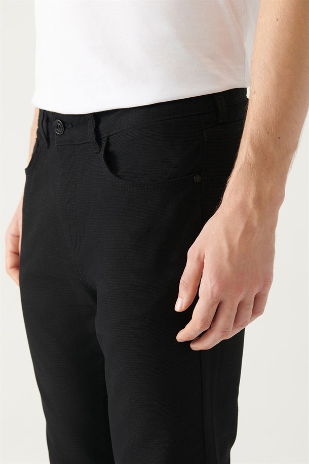 Siyah 5 Cepli Pamuklu Likralı Slim Fit Pantolon