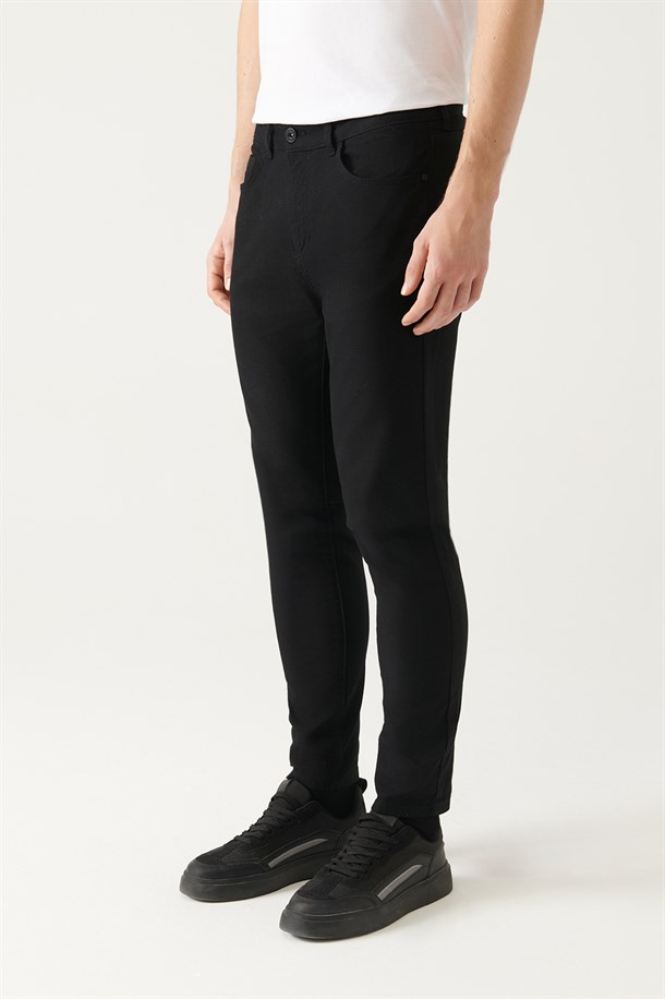 Siyah 5 Cepli Pamuklu Likralı Slim Fit Pantolon