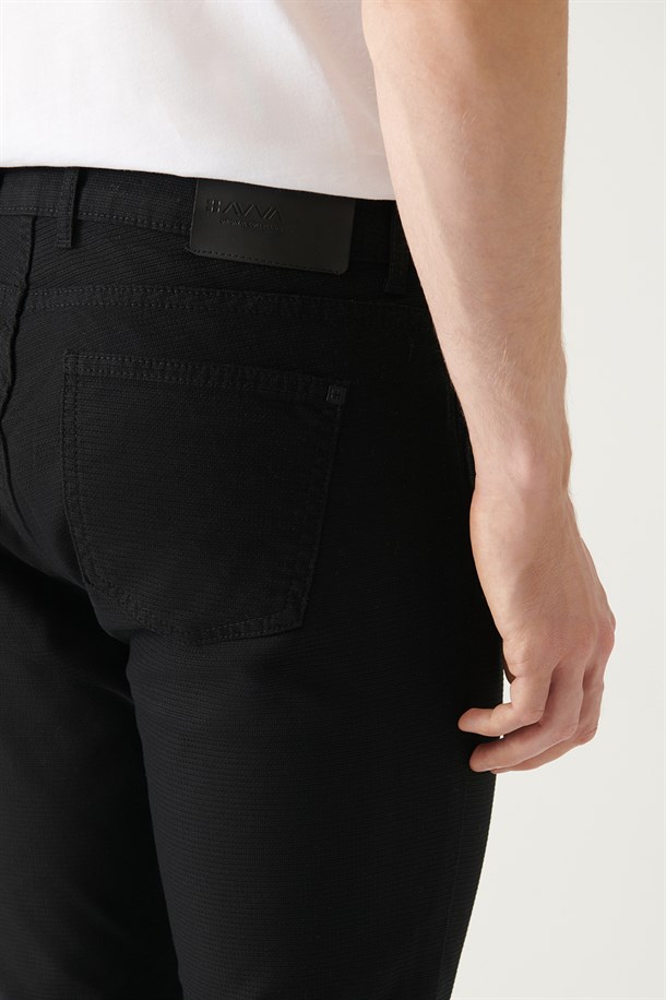 Siyah 5 Cepli Pamuklu Likralı Slim Fit Pantolon