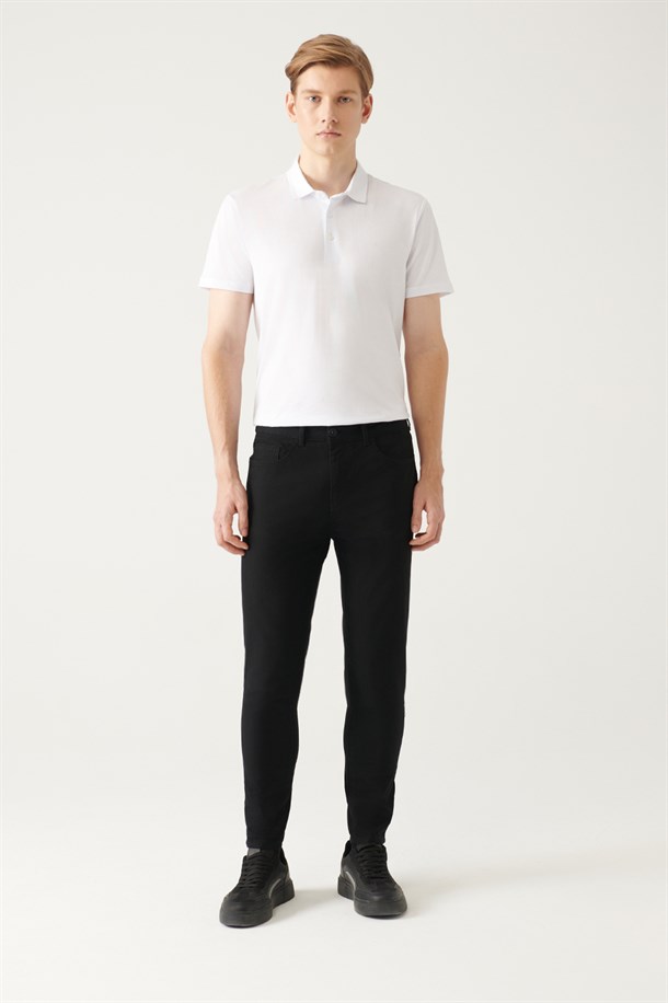 Siyah 5 Cepli Pamuklu Likralı Slim Fit Pantolon
