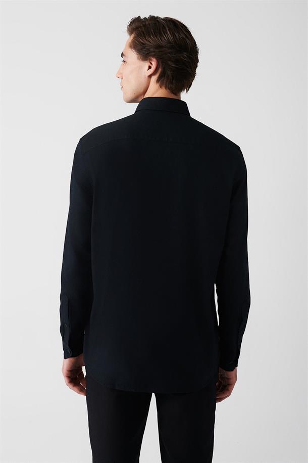 Siyah Armürlü %100 Pamuk Regular Fit Oxford Gömlek