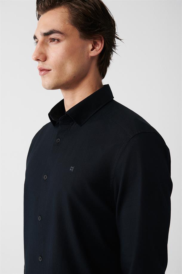 Siyah Armürlü %100 Pamuk Regular Fit Oxford Gömlek