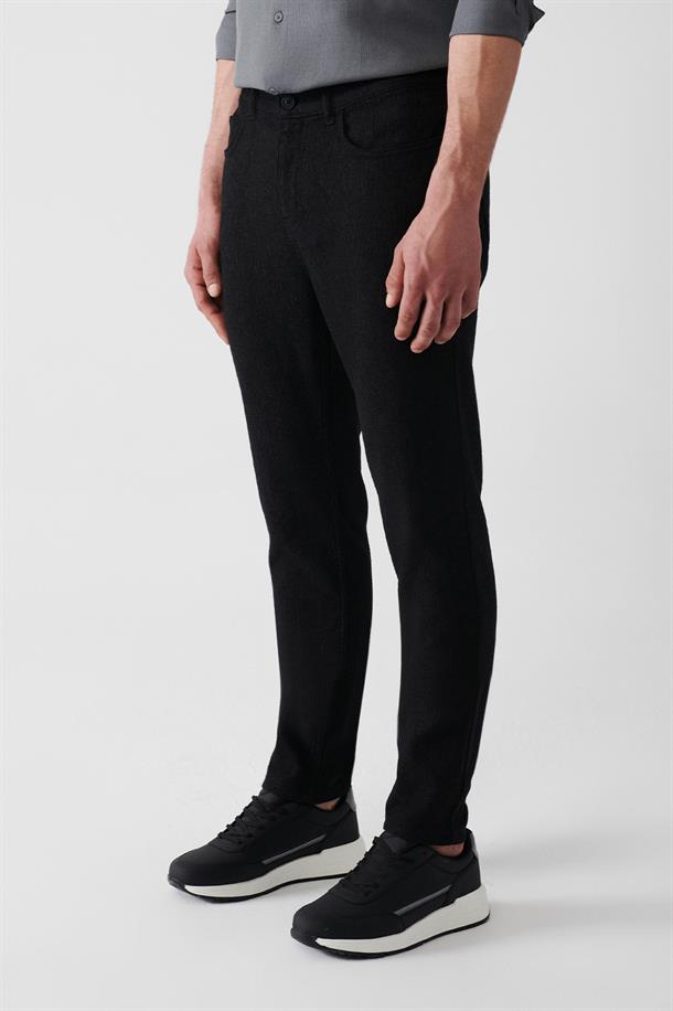 Siyah Armürlü 5 Cep Pantolon