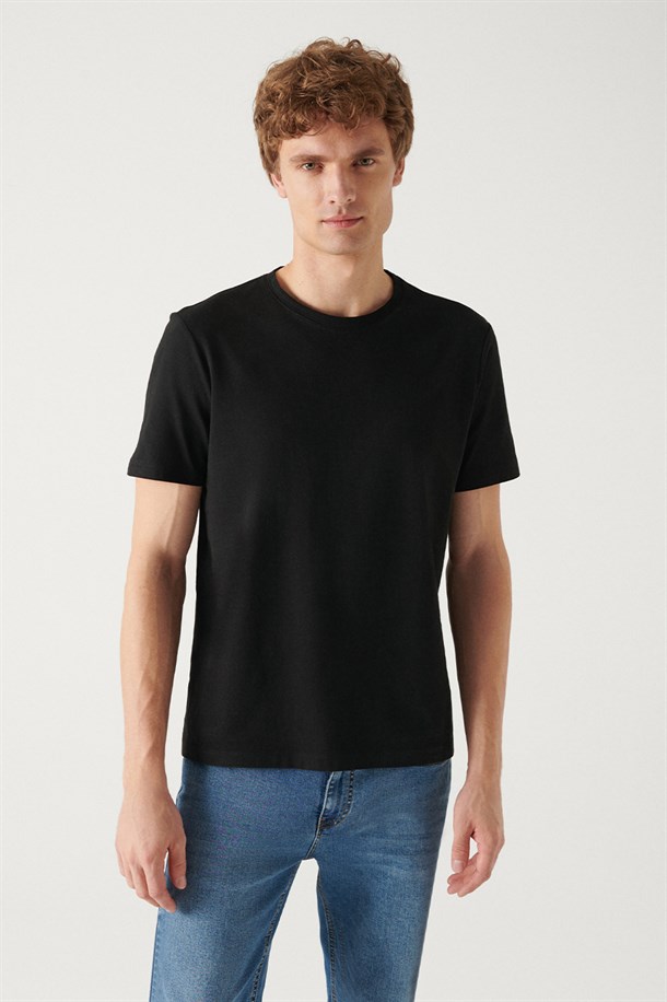 Siyah-Beyaz-Lacivert 3'lü Bisiklet Yaka Düz T-Shirt
