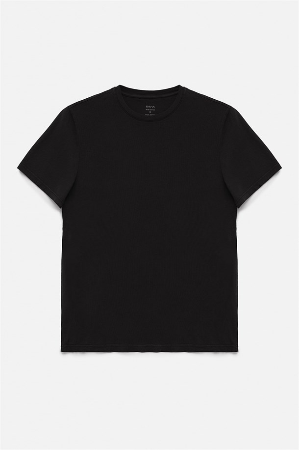 Siyah-Beyaz-Lacivert 3'lü Bisiklet Yaka Düz T-Shirt