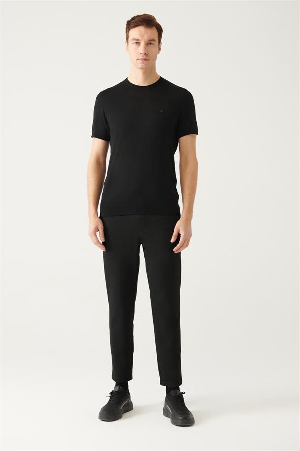 Siyah Bisiklet Yaka Basic Triko T-shirt