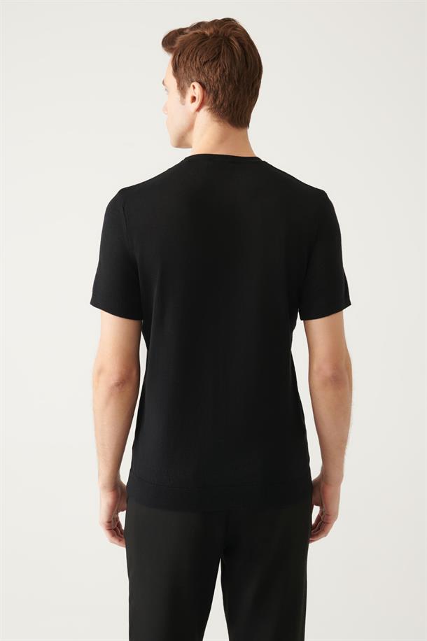 Siyah Bisiklet Yaka Basic Triko T-shirt