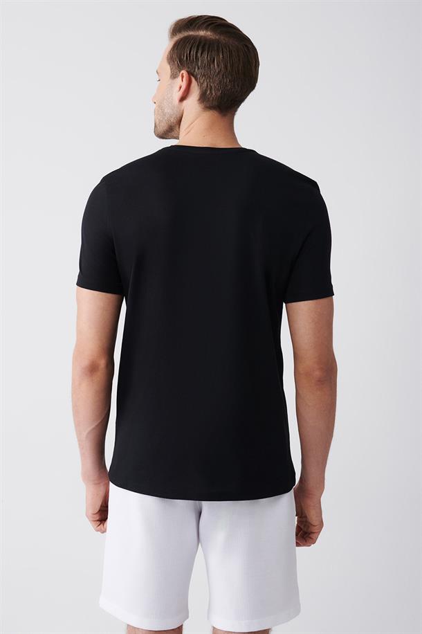 Siyah Bisiklet Yaka Baskılı  Oversize T-Shirt