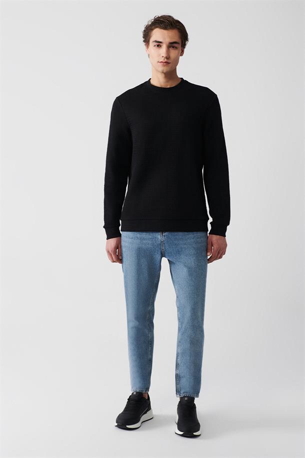 Bisiklek Yakan Jakarlı Sweatshirt