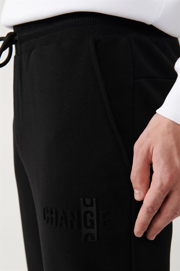 Siyah Gofre Baskılı Jogger