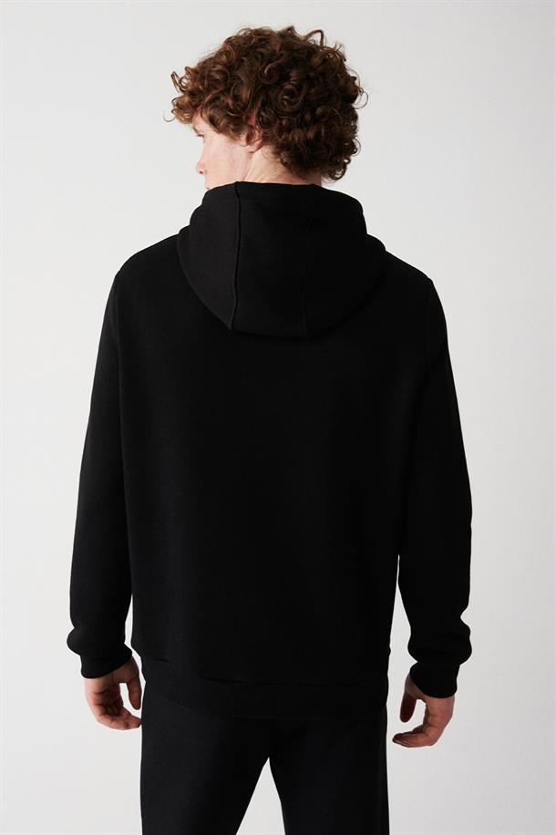 Siyah Kapüşonlu Yaka İçi Polarlı 3 İplik Pamuklu Regular Fit Standart Kesim Unisex Sweatshirt