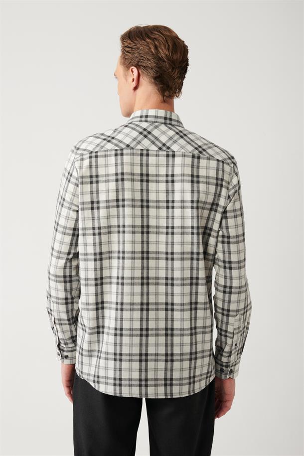 Siyah Klasik Yaka Ekose Desenli Flanel Comfort Fit Gömlek