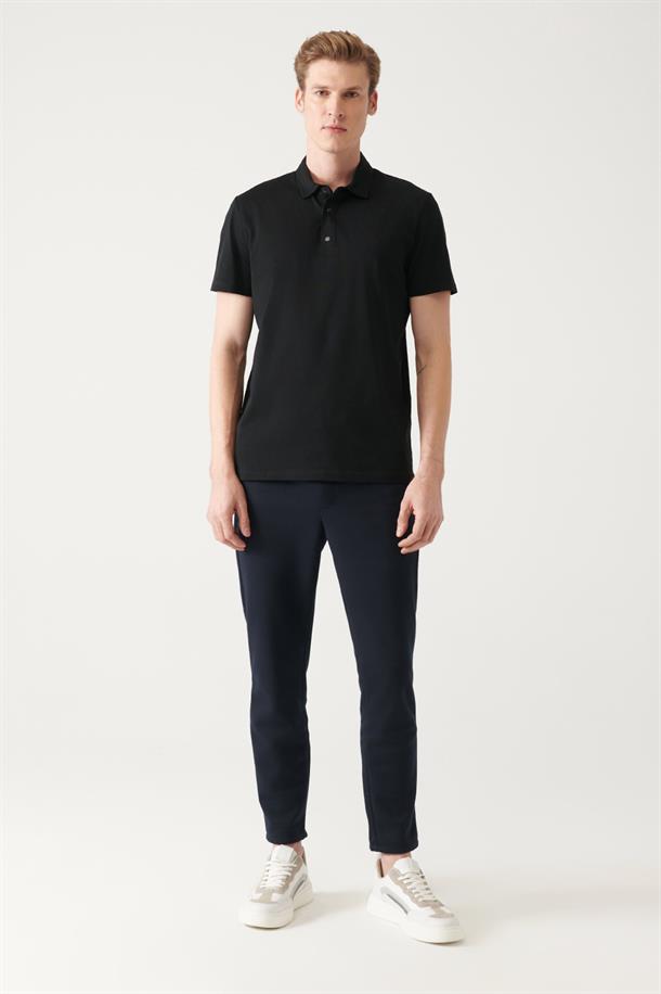 Siyah Polo Yaka Örme T-Shirt