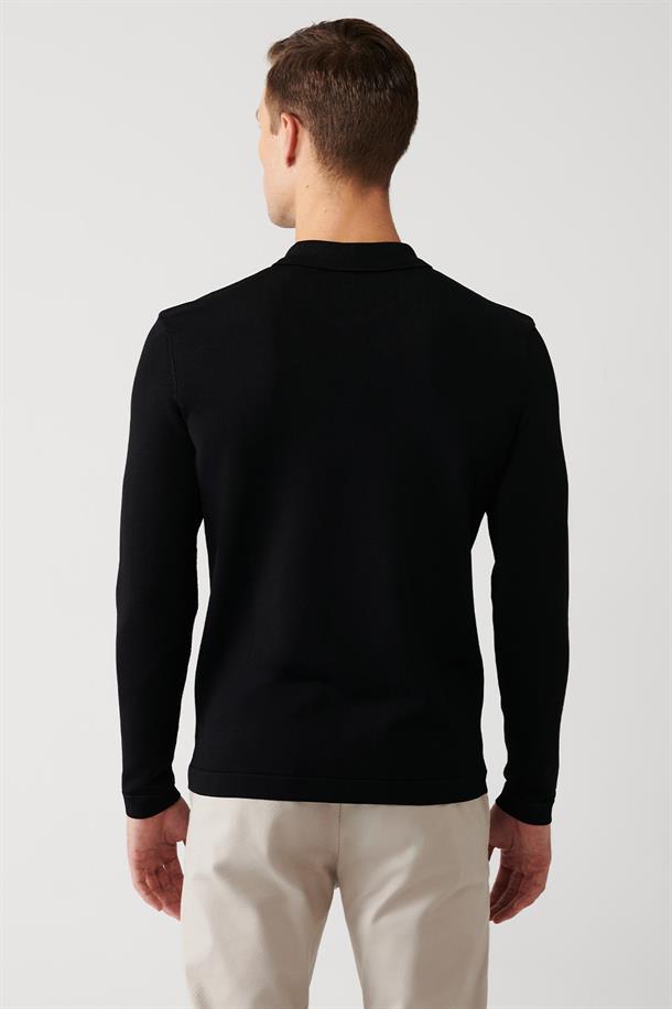 Siyah Polo Yaka Rayon Kazak