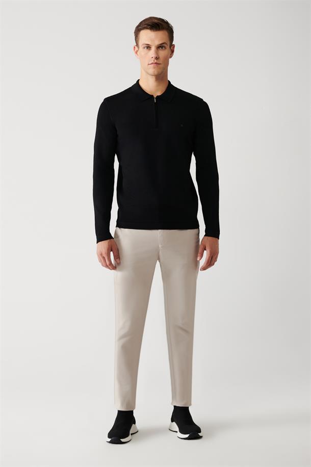 Siyah Polo Yaka Rayon Kazak