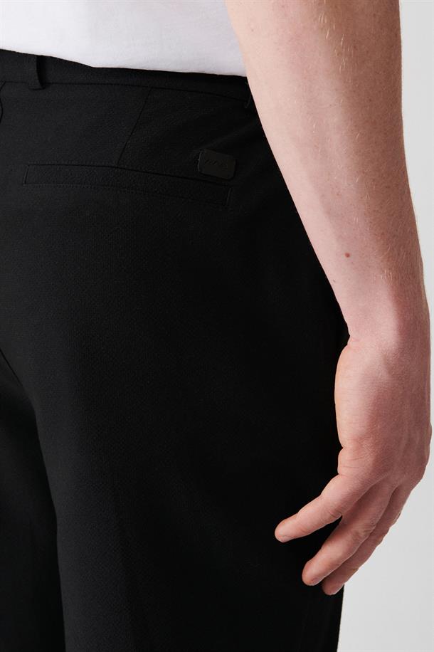Siyah Slim Fit Chino Dokulu Pantolon