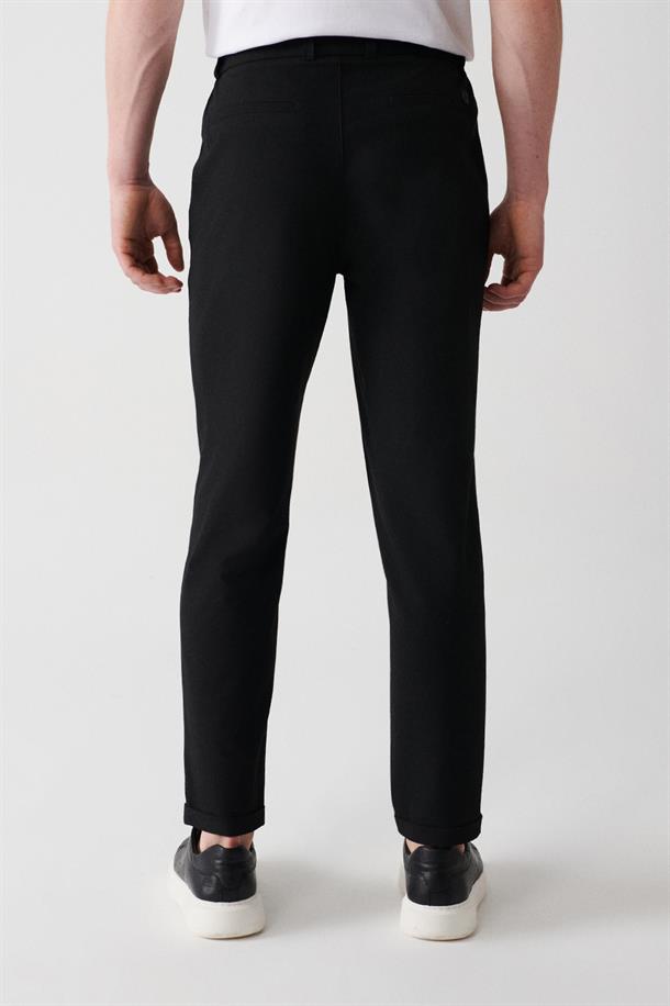 Siyah Slim Fit Chino Dokulu Pantolon