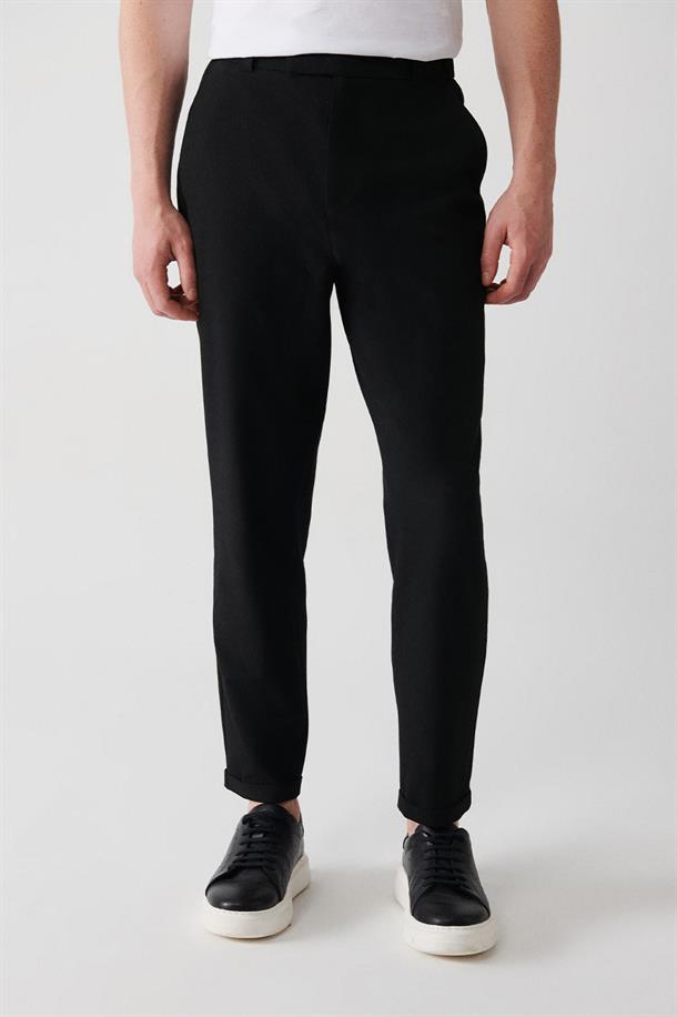 Siyah Slim Fit Chino Dokulu Pantolon