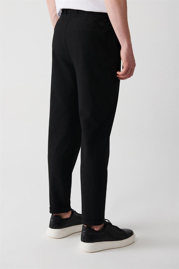 Siyah Slim Fit Chino Dokulu Pantolon
